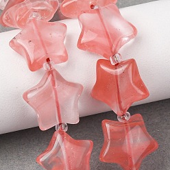 Вишневый Кварц Вишневого кварца стеклянные бусы пряди, звезда, с бисером, 15~15.5x16~16.5x6.5~7 мм, отверстие : 1.4 мм, около 25 шт / нитка, 15.75''~16.14'' (40~41 см)