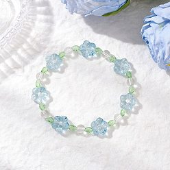 Светло-Синий Браслеты из стеклянных бусин в виде цветка сливы для женщин, голубой, внутренний диаметр: 2-1/8~2-1/4 дюйм (5.5~5.8 см)