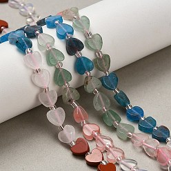 Смешанные камни 5 стили: вишневое кварцевое стекло, натуральный зеленый авантюрин, апатит, розовый кварц и красная яшма, сердце, с бисером, 5.5~6.5x6.5x2.5 мм, отверстие : 0.6 мм, около 52~53 шт / нитка, 14.45~15.24'' (36.7~38.7 см)