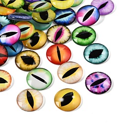 Gemischte Farbe Bedruckte transparente Glascabochons, halbrund mit Augenmuster, Gemischte Farbe, 20x5 mm, ca. 100 Stk. / Beutel