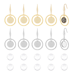 Золотой & Цвет Нержавеющей Стали 12 пара 2 серьги с подвесками из цветного стекла и купола, кольцо с плоскими круглыми серьгами 304 из нержавеющей стали и булавками из 316 нержавеющей стали, золотые и нержавеющая сталь цвет, 46 мм, штифты : 0.7 мм, 6 пары / цвет