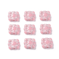 Светло-Коралловый Непрозрачные акриловые бусины, металла обвитые, площадь с цветочным узором, свет коралловый, 9.5~10x10.5~11x3.5 мм, отверстие : 1.6 мм, Около 1990 шт / 500 г