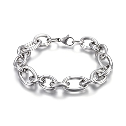 Stainless Steel Color 304 Stainless Steel Cross Chain Bracelets, with Lobster Claw Clasps, Stainless Steel Color, 8-1/4 inch(21cm), link: 20x13x3mm and 16x12x3mm