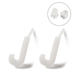 Letter J Гипоаллергенные серьги-гвоздики из биокерамики с цирконием и керамикой, не выцветает и не содержит никеля, алфавит, буква J, 7x3.5 мм