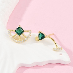 Золотой S925 серьги-гвоздики из стерлингового серебра с кубическим цирконием, полукруглый, слева и справа, золотые, 9x12.5 мм