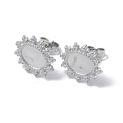 Нержавеющая Сталь Цвет Не тускнеет 304 фурнитура для сережек-гвоздиков из нержавеющей стали, солнышко с овальными серьгами-лоточками, с уха орехов, цвет нержавеющей стали, лоток : 8.5x6 мм, 15x13 мм, штифты : 0.7 мм