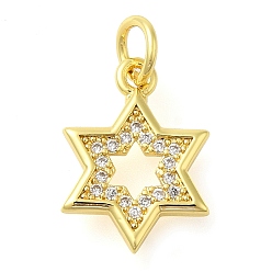 Настоящее золото 18K Подвески в форме звезды с покрытием из латуни с микропаве из кубического циркония, без свинца и без кадмия, реальный 18 k позолоченный, 15x11x1.5 мм, отверстие : 3 мм
