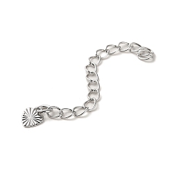 Платинированный Покрытие стойки латунный удлинитель цепи бордюра, концевые цепи с каплей в виде сердца, Реальная платина, 56 мм