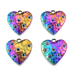 Rainbow Color Rack Plating 304 Stainless Steel Pendant Rhinestone Settings, Heart, Rainbow Color, Fit For 2mm Rhinestone, 26x25x4mm, Hole: 3mm