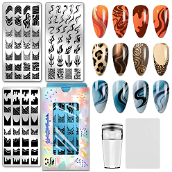 Mixed Shapes Шаблоны для нейл-арта своими руками из нержавеющей стали, шаблонный инструмент, прямоугольные, разнообразные, 12x6 см, 3 шт / комплект