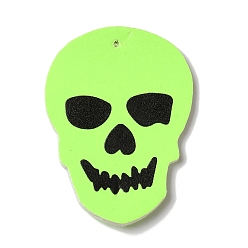 Skull Подвески из искусственной кожи на Хэллоуин, черный и зеленый желтый, череп, 47x34.5x2 мм, отверстие : 1.5 мм