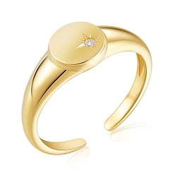Golden 925 Sterling Silver Star Open Cuff Ring with Clear Cubic Zirconia for Women, Golden, US Size 6 1/2(16.9mm)