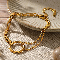 Настоящее золото 18K 304 из нержавеющей стали ссылка браслеты, Браслеты из коробчатой и шариковой цепочки для женщин, кольцо, реальный 18 k позолоченный, 6.69 дюйм (17 см)