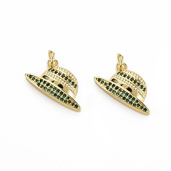 Green Brass Micro Pave Cubic Zirconia Pendants, Nickel Free, Golden, Hat Shapes, Green, 11x19x4mm, Jump Ring: 5x0.8mm, Inner Diameter: 3mm