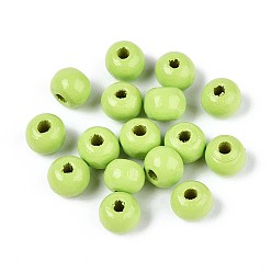 Зелено-Желтый Круглые бусины из натурального дерева схима, окрашенные распылением, зеленый желтый, 6~6.5x4.5~5 мм, отверстие : 1.6~1.8 мм