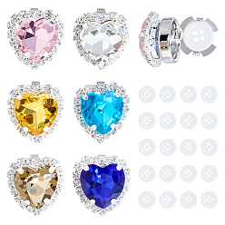 (52) Непрозрачная лаванда 6шт 6 цвета сплава горный хрусталь запонки, сердце, 20шт 4-отверстие смоляные кнопки, плоско-круглые, платина, разноцветные, 20x18x13 мм