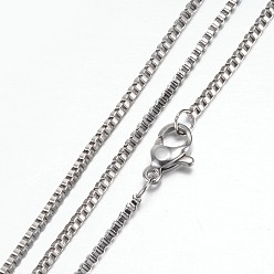 Stainless Steel Color Tarnish Resistant 201 Stainless Steel Box Chain Necklaces, with Lobster Claw Clasps, Stainless Steel Color, 19.4 inch(49.5cm), 1.5mm