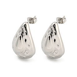 Platinum Rack Plating Brass Stud Earrings, Long-Lasting Plated, Lead Free & Cadmium Free, Teardrop, Platinum, 26x17.5mm