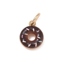 Coconut Brown Spray Painted Brass Charms, Donut Charms, Golden, Coconut Brown, 12x10x3.5mm, Hole: 3.8mm