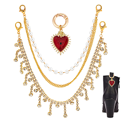 Золотой 4 шт. железных цепочек для ремешков на ботинки со стразами и латунью и 2 шт. эмалевых подвесок для обуви в форме сердца, с пружинным кольцом из сплава, золотые, 52~264 мм