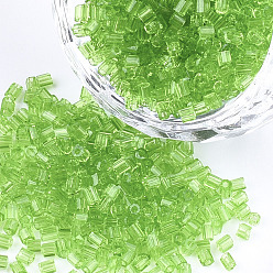 Lime Green FGB Grade A Glass Seed Beads, Hexagon(Two Cut), Transparent Colours, Lime Green, 1.5~2.5x1.5~2mm, Hole: 0.8mm, about 2100pcs/bag, 450g/bag