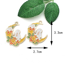 Золотистый Пасхальные подвески из эмали, подвески в виде луны, кролика и цветов, золотые, 33x27 мм
