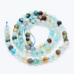 Mixed Color Natural Agate Beads Strands, Dyed & Heated, Round, Faceted, Mixed Color, 4mm, Hole: 0.5mm, about 92pcs/strand, 14.57 inch(37cm)