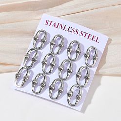 Нержавеющая Сталь Цвет 6 пары 304 серьги-гвоздики из нержавеющей стали, овальные, цвет нержавеющей стали, 18.5x12 мм