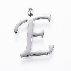 Letter E Устойчивые к потускнению 304 подвески из нержавеющей стали, Начальная буква, letter.e, цвет нержавеющей стали, 18x14x2 мм, отверстие : 2 мм