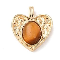 Настоящее золото 18K Природных тигровый глаз подвески, с реечным покрытием из латуни с фурнитурой, долговечный, шарма сердца, реальный 18 k позолоченный, 18x15x4.5 мм, отверстие : 3.5x2 мм