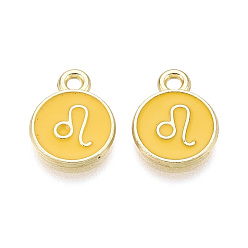 Лео Подвески из сплава и эмали, плоский круглый и двенадцать созвездий, золотой свет, Лев, 13.5x10.5x1.5 мм, отверстие : 1.6 мм