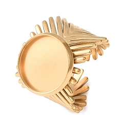 Golden V-Shaped 304 Stainless Steel Cuff Ring Components, Round Pad Ring Setting, Ion Plating(IP), Long-Lasting Plated, Golden, 18mm,US Size 7 1/4(17.5mm), Tray Size: 14mm
