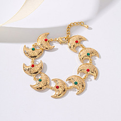 Разноцветный Винтажные богемные латунные браслеты с звеньями в виде луны и звезды, украшенные стразами, для женщин, для вечеринки или свадьбы, подарок., золотые, красочный, 8.66 дюйм (22 см)