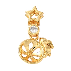 Real 14K Gold Plated Brass Micro Pave Cubic Zirconia Peg Bails, Star & Rabbit, Real 14K Gold Plated, 21mm, Hole: 4x2mm, Pin: 1.2mm