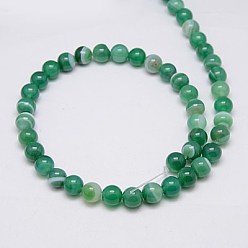 Sea Green Round Dyed Natural Striped Agate/Banded Agate Beads Strands, Sea Green, 8mm, Hole: 1mm, about 48pcs/strand, 15.2 inch