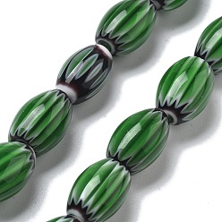 Зеленый Handmade millefiori lampwork beads strands, рис, зелёные, 11~12x7~8 мм, отверстие : 0.9 мм, около 31 шт / нитка, 13.98~14.37 дюйм (35.5~36.5 см)