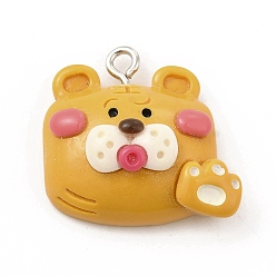 Тигр Непрозрачные подвески смолы, мультфильм прелести, с железной петлей платинового тона для ожерелья своими руками, золотые, рисунок тигра, 21.5x20x10 мм, отверстие : 2 мм