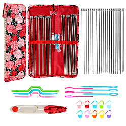 Красный В наборы для вязания своими руками с сумками для хранения для начинающих входят крючки для вязания., игла для вязания крючком, маркеры петель, резать ножницами, красные, 35 см