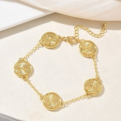 Золотой Латунь ссылка браслеты, браслеты-цепочки для женщин, плоские круглые с бабочкой, золотые, 7.52 дюйм (19.1 см)