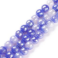 Medium Slate Blue Round Natural Electroplated Blue Agate Beads, Faceted, Medium Slate Blue, 12mm, Hole: 1.6mm, about 31pcs/strand, 14.96''(38cm)