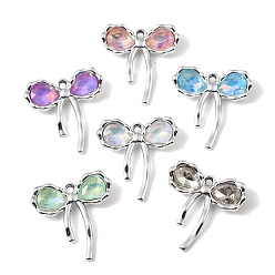 Platinum UV Plating Alloy Glass Pendants, Bowknot Charm, Faceted, Mixed Color, Platinum, 24x23x5mm, Hole: 1.8mm