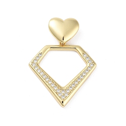 Алмаз Покрытие стойки латунь микропаве прозрачные подвески из кубического циркония, долговечный, без свинца и без кадмия, алмаз, 38 мм, отверстие : 4x7.5 мм, алмаз: 29x28.5x2.5 мм