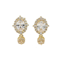 Настоящее золото 14K Овальные латунные микропаве прозрачные кубические циркониевые серьги-гвоздики с фурнитурой, без кадмия, без никеля и без свинца, реальный 14 k позолоченный, 21.5x11 мм, отверстие : 1.2 мм, штифты : 10x1 мм