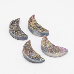Colorful Moon Electroplate Natural Druzy Crystal Cabochons, Colorful, 25~28x14~16x6~7mm