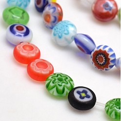 Colorful Handmade Millefiori Glass Flat Round Bead Strands, Single Flower Design, Colorful, 6x2.5mm, Hole: 1mm, about 64~68pcs/strand, 14.5~15 inch
