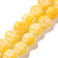 Золотистый Handmade millefiori lampwork beads strands, круглые, золотые, 8 мм, отверстие : 0.7 мм, около 48 шт / нитка, 14.37'' (36.5 см)