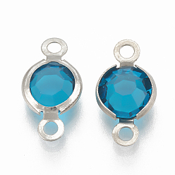 Темно-Голубой 304 соединительные звенья нержавеющие, со стеклом, плоско-круглые, цвет нержавеющей стали, глубокое синее небо, 15x8.5x4 мм, отверстие : 1.5 мм