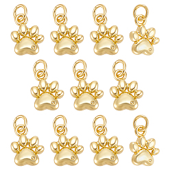 Real 18K Gold Plated 10Pcs Brass Pendants, Paw Print Charms, Long-Lasting Plated, Lead Free & Cadmium Free, Rack Plating, with Jump Ring, Real 18K Gold Plated, 12x9x2mm, Hole: 3mm