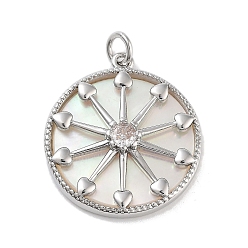 Платина Подвески из латуни с покрытием из прозрачного кубического циркония, с оболочкой, долговечный, без кадмия и без свинца, с целью перехода в кольце, плоско-круглые с сердцем, платина, 24x22x4 мм, отверстие : 3 мм