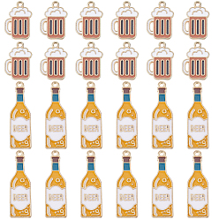 (932FM) Темно-синий аква-матовый с подкладкой 40 шт 2 стили подвески из сплава эмали, пиво и пивной бокал, темно-золотистые, 19~33.5x10.5~13x1.2~1.5 мм, отверстие : 1.6 мм, 20 шт / стиль